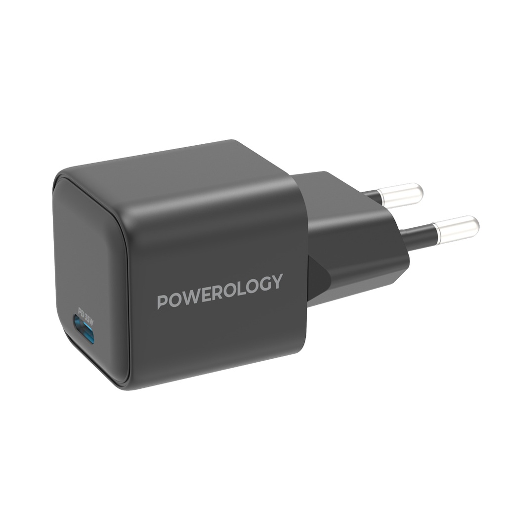 Powerology 35W Single Port Type-C GaN Charger with EU Plug - Black