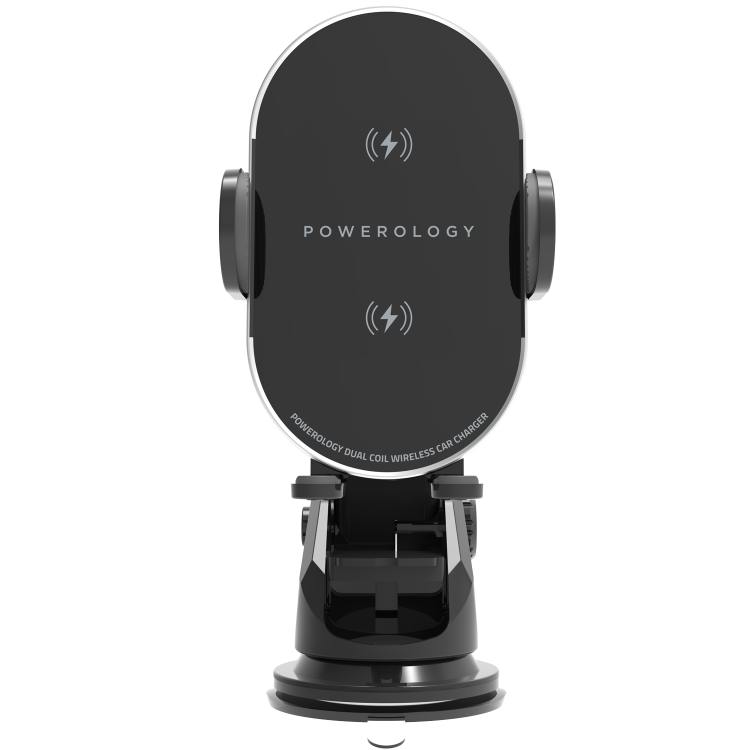 Powerology Holders And Stands 3 in 1 Fast Wireless Car Charger Mount Holder Dual Charging Coils Black [PWWCCM-BK]