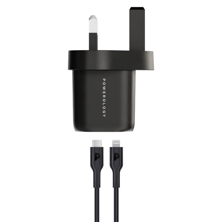 Powerology Cables And Chargers 33W GaN PD Charger USB-C USB-C to Lightning Port Black [PWCUQC008-BK]