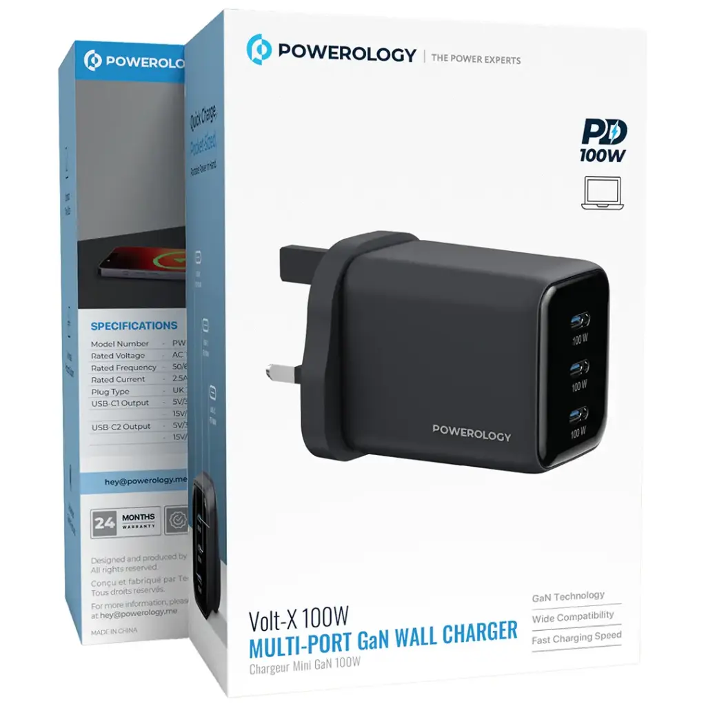 Powerology Volt-X 100W Multi-Port Gan Wall Charger - Black2.webp