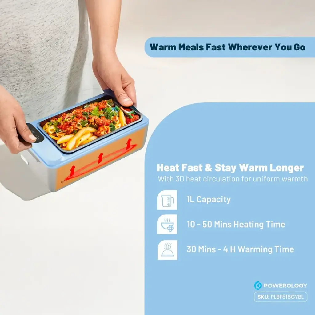 Powerology Lumo Portable Heated Lunch Box - Gray Blue2.webp