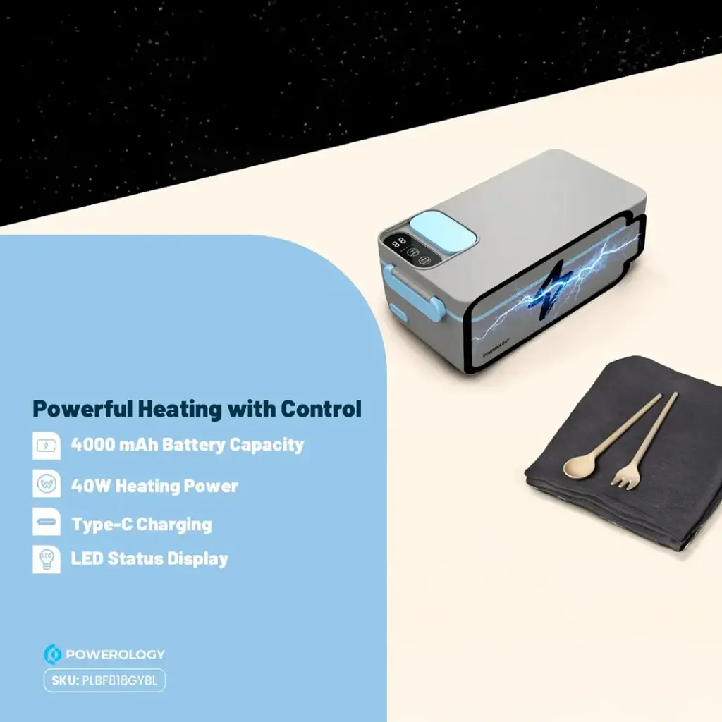 Powerology Lumo Portable Heated Lunch Box - Gray Blue3.webp