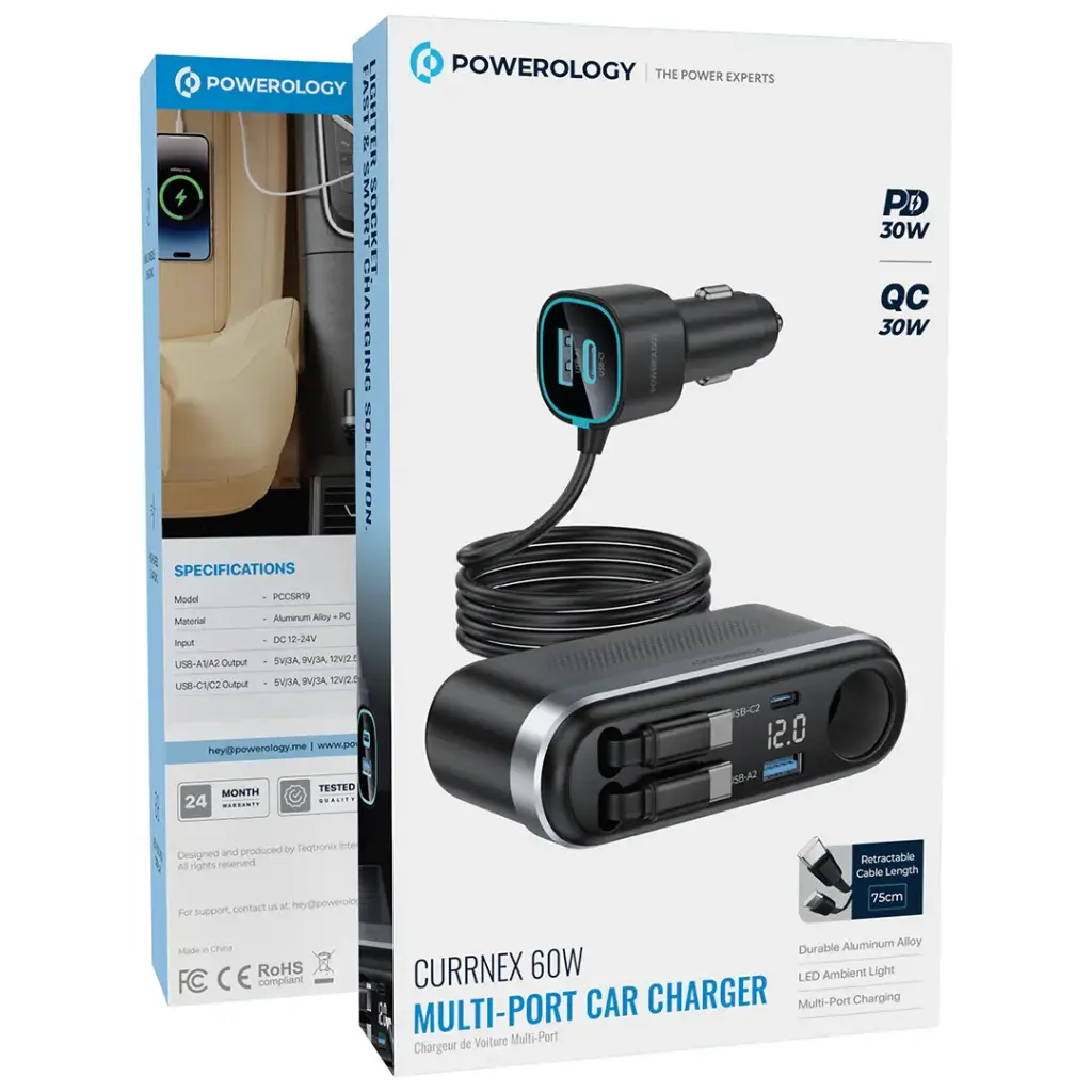 Powerology Currnex 60W Multi-Port Car Charger - Black2.webp