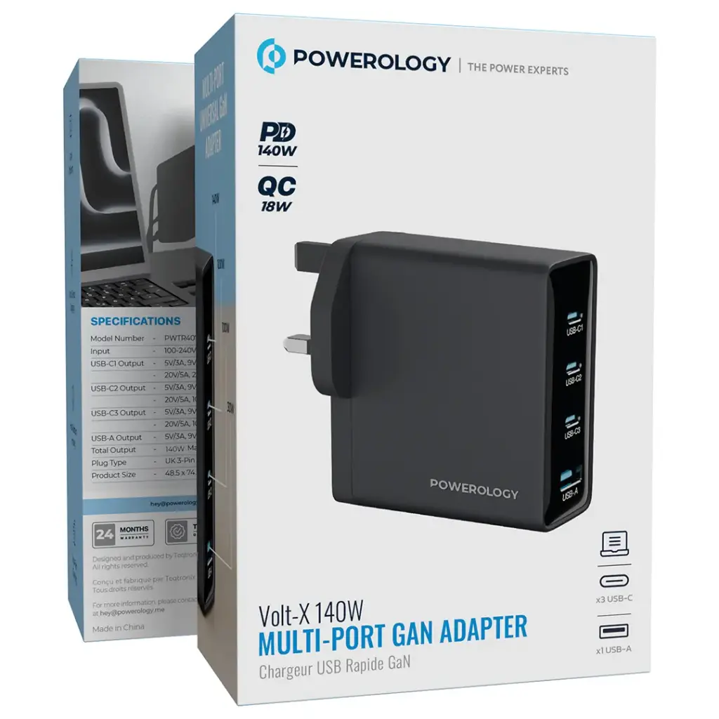 Powerology Volt-X 140W Multi-Port Gan Adapter - Black3.webp