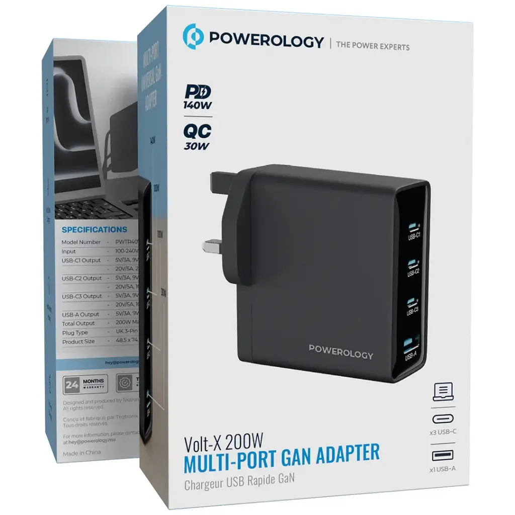 Powerology Volt-X 200W Multi-Port Gan Adapter - Black2.webp