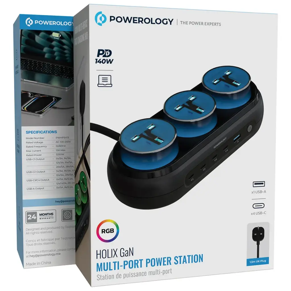 Powerology Holix Gan Multi-Port Power Station - Grey5.webp