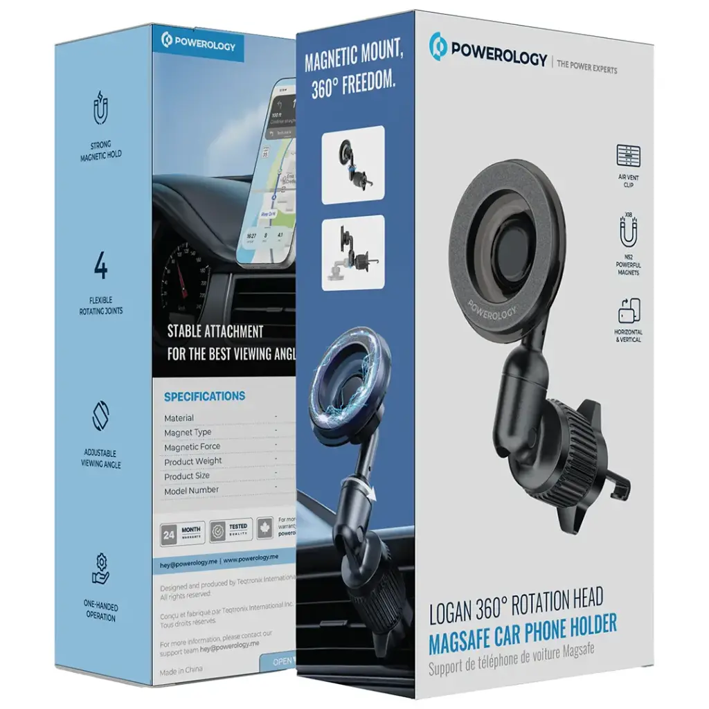 Powerology Logan 360° Rotation Head MagSafe Car Phone Holder - Black5.webp