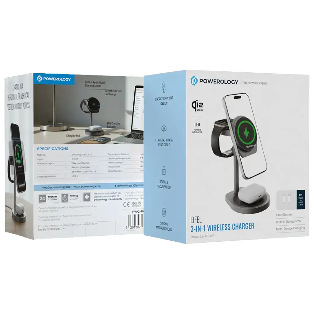 Powerology Eifel 3-In-1 Wireless Charger - Gray.webp