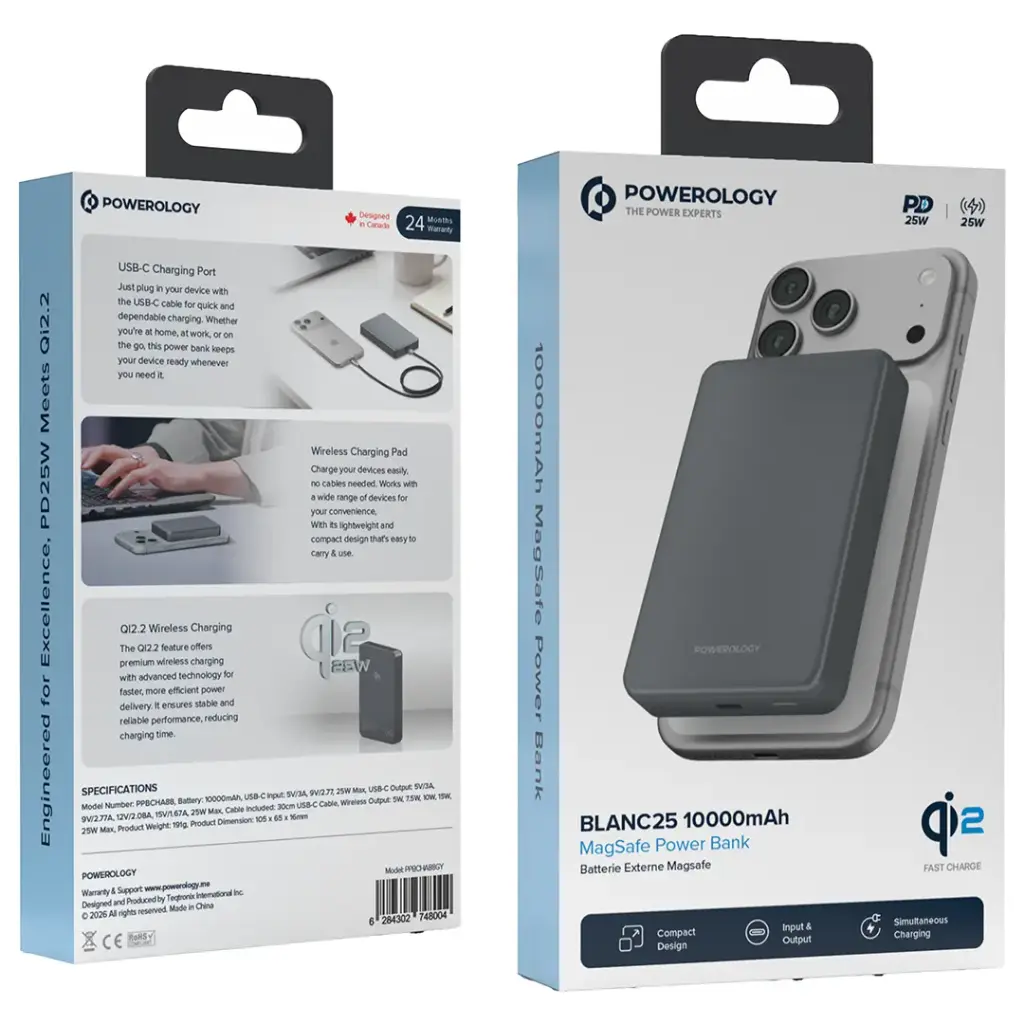 Powerology Blanc25 10000mAh MagSafe Power Bank - Grey7.webp