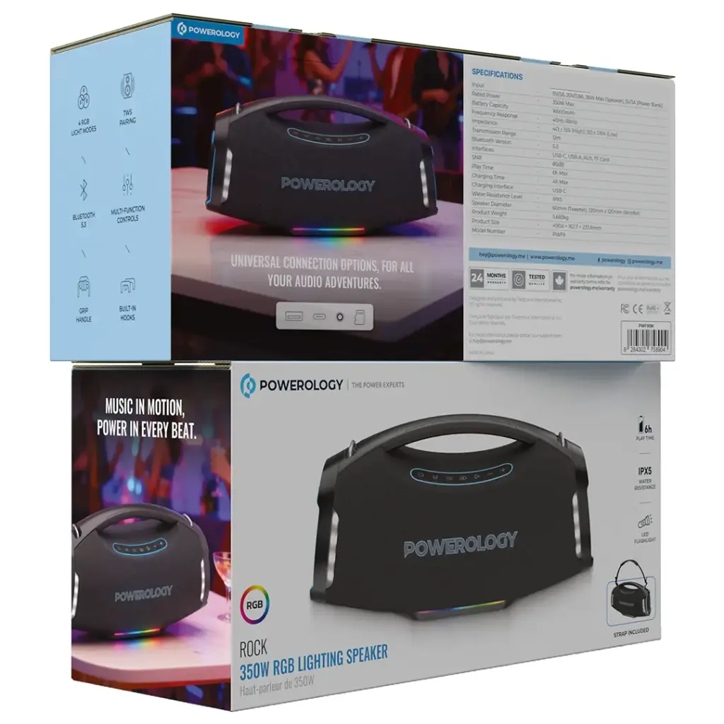 Powerology Rock 350W RGB Lighting Speaker - Black.webp