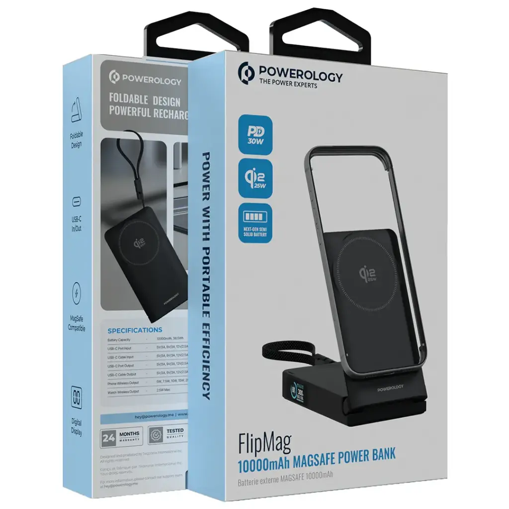 Powerology FlipMag 10000mAh Magsafe Power Bank - Black.webp