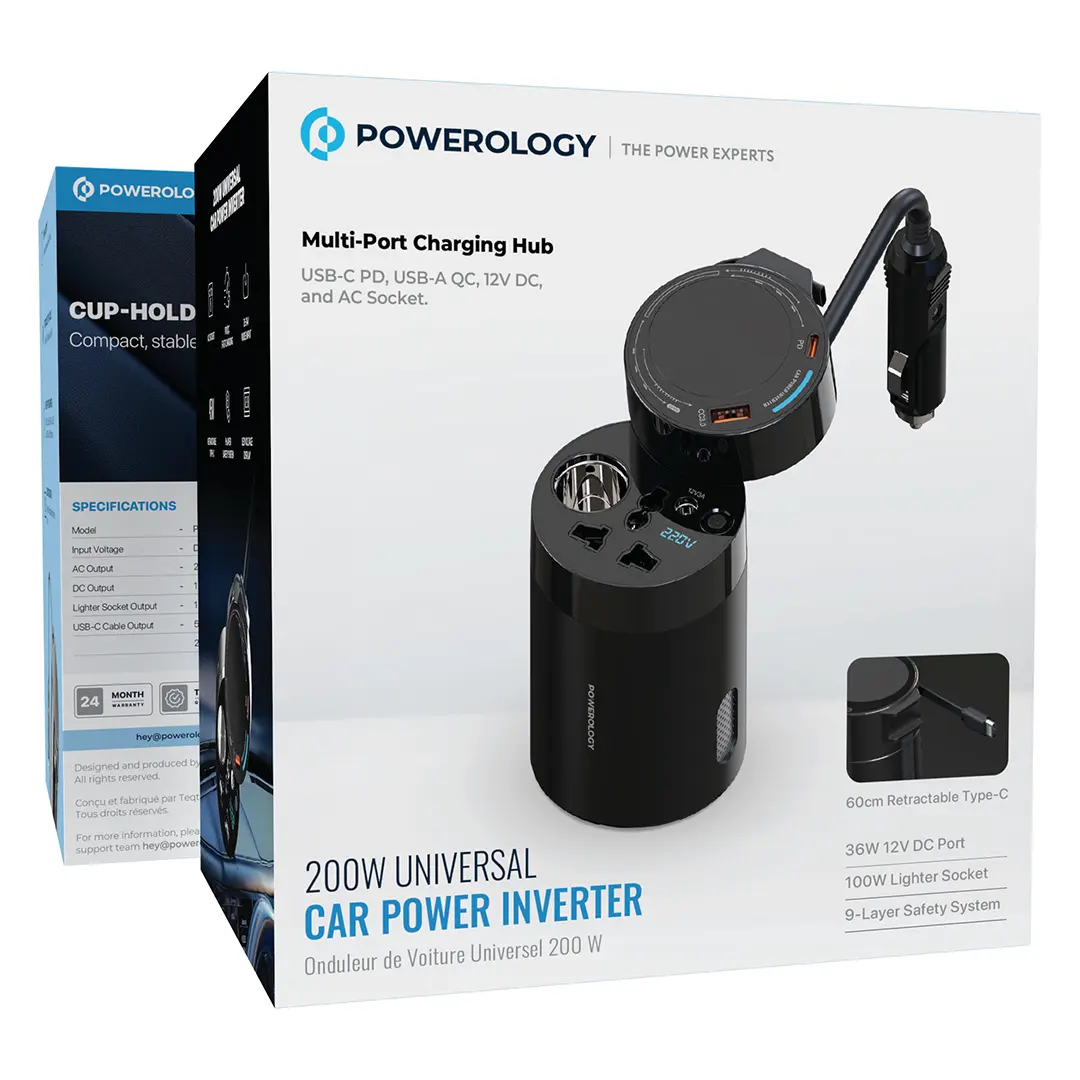 Powerology 200W Universal Car Power Inverter