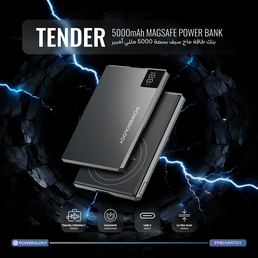 Powerology Tender 5000mAh MagSafe Slim Power Bank - Gray