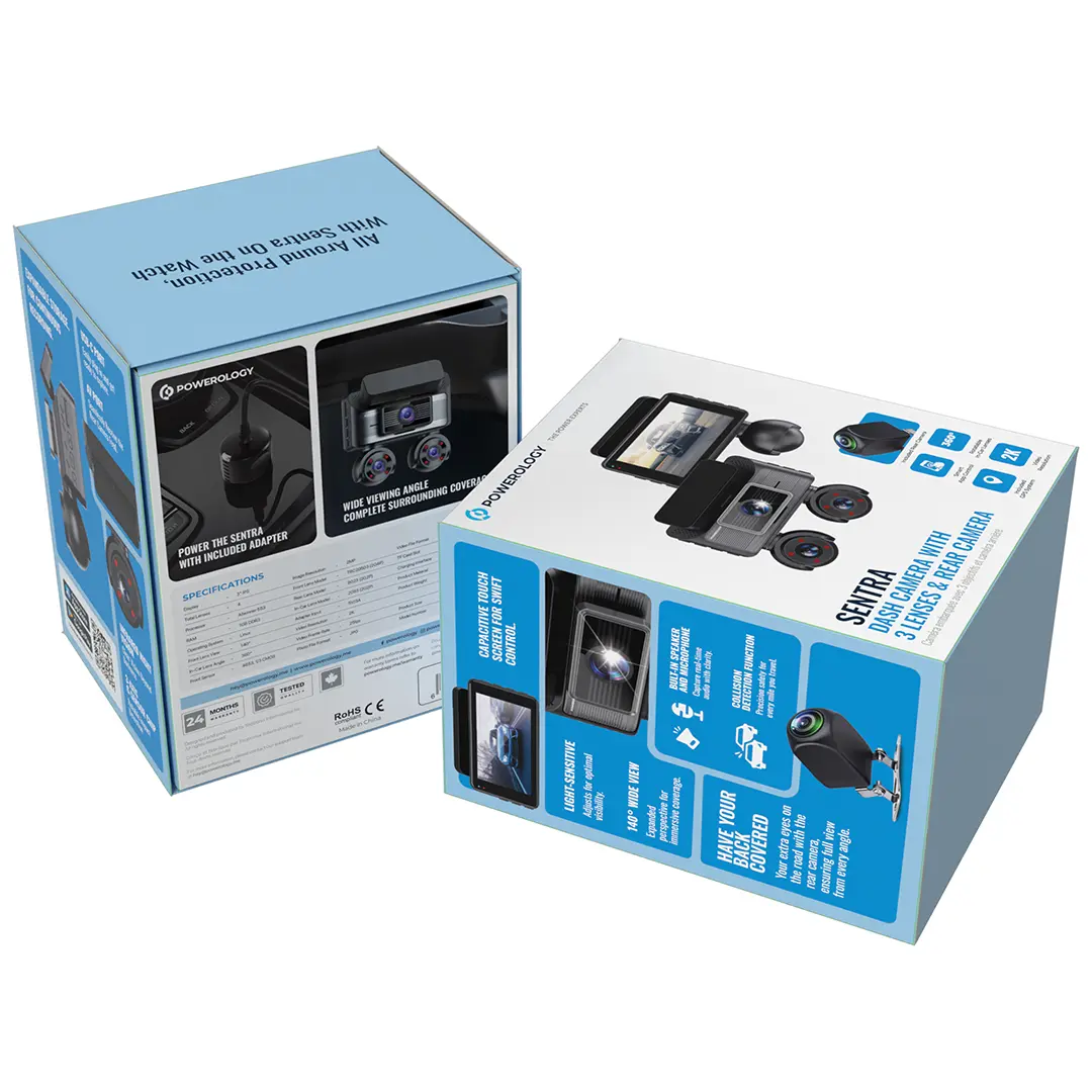 Powerology Sentra Dash Camera with 4 Lenses and GPS - Black