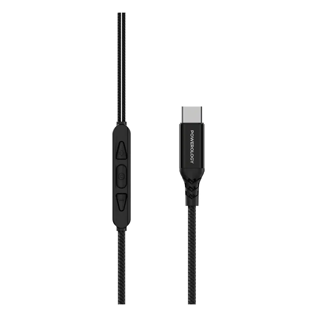 Powerology Clip-On USB-C Wired Earphones - Black