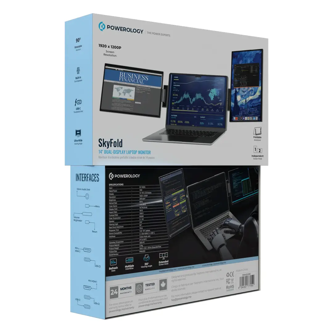 Powerology SkyFold 14" Dual Display Laptop Monitor