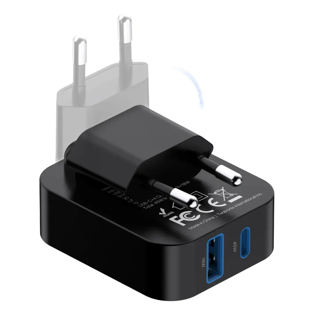 Powerology CRAB 45W GaN Foldable EU Charger - Black