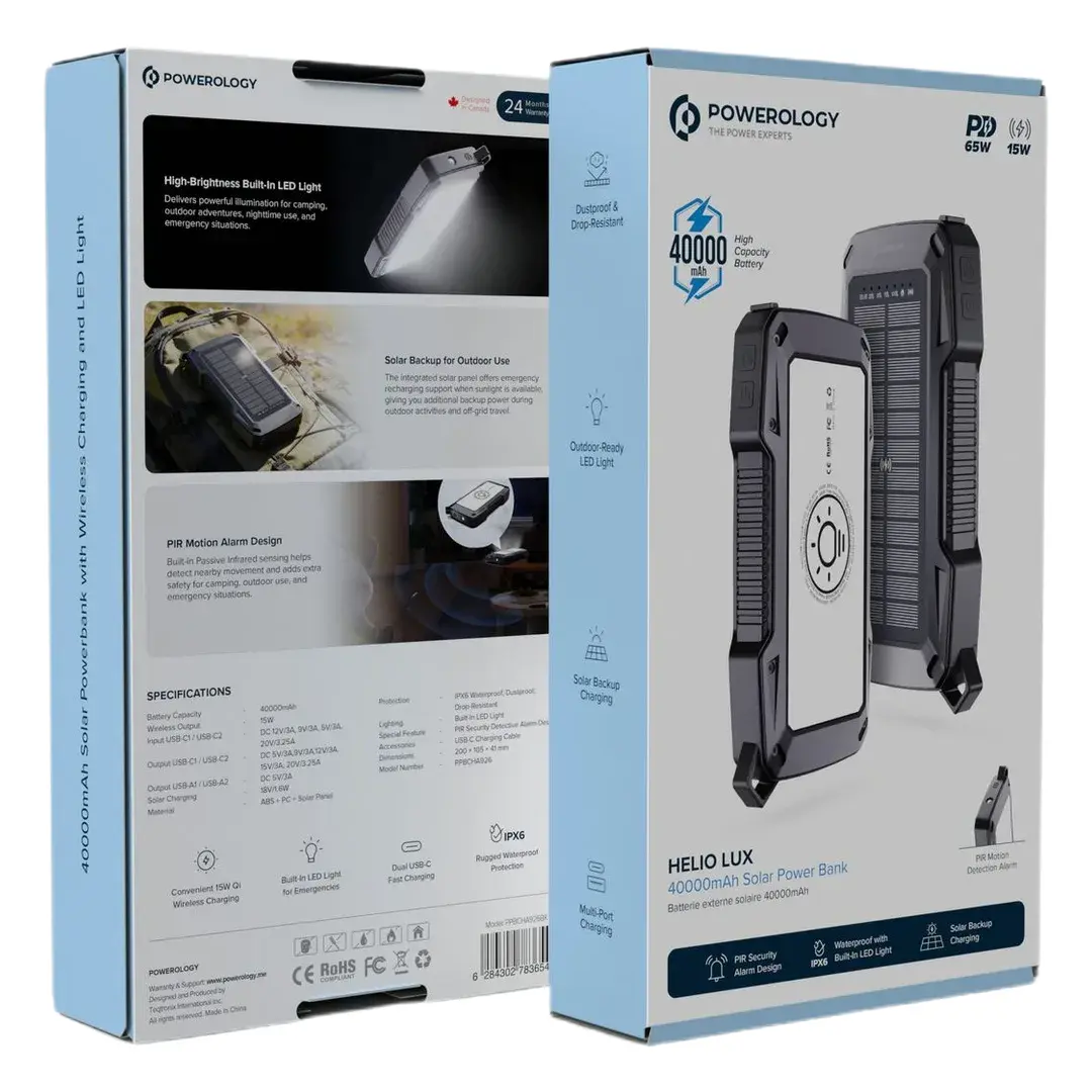 Powerology HELIO LUX 40000mAh Solar Power Bank - Black