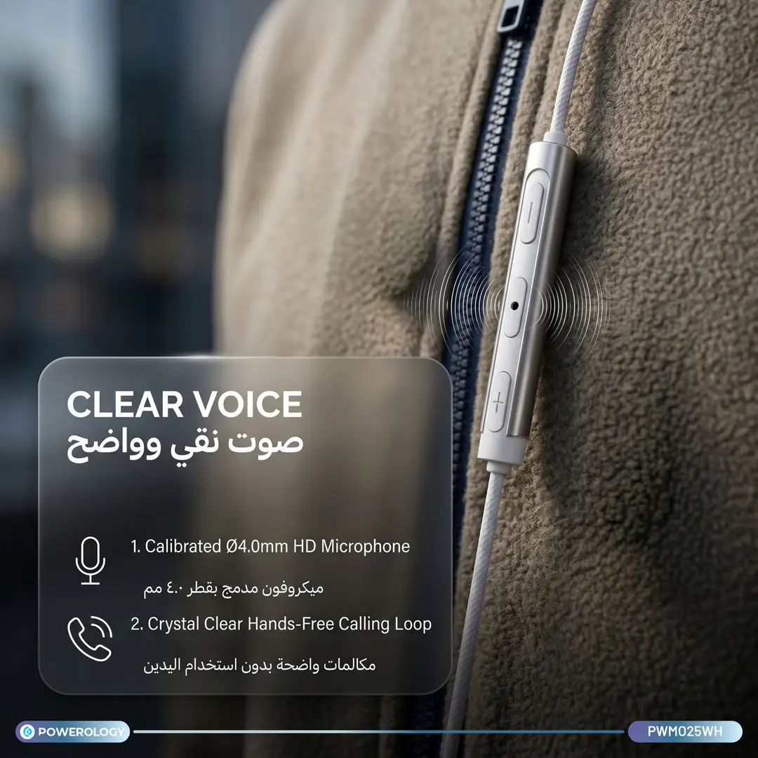 Powerology Type-C Mono Earphones with In-Line Mic - White