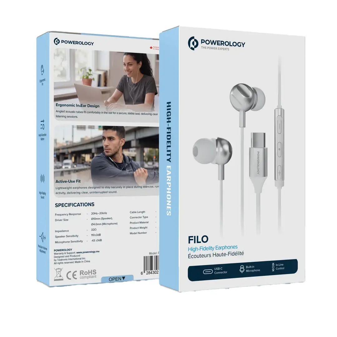 Powerology FILO High-Fidelity USB-C Earphones (PW4112WH)