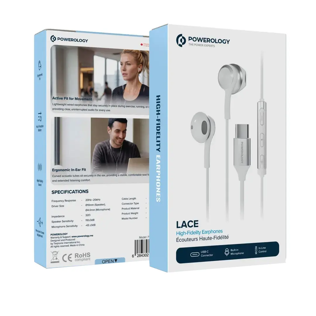 Powerology LACE Wired Type-C Earphones With Mic (PWC25IWH)