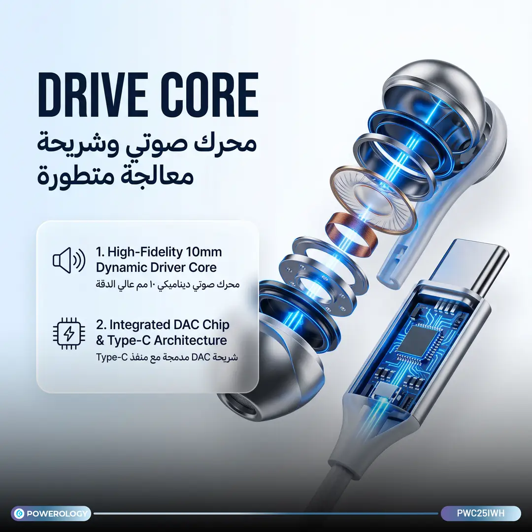 Powerology LACE Wired Type-C Earphones With Mic (PWC25IWH)