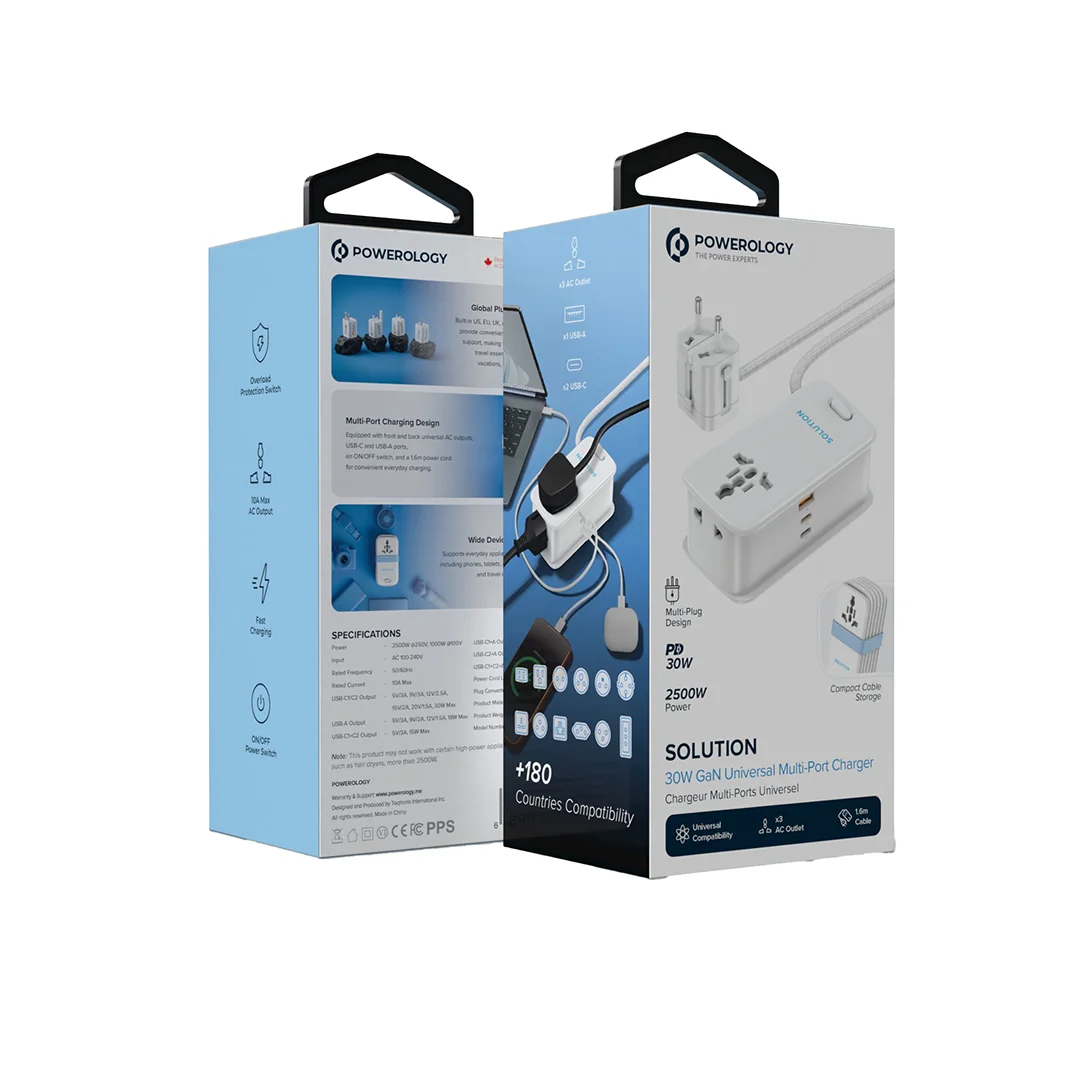 Powerology 30W Universal Multi-Port GaN Charger – White