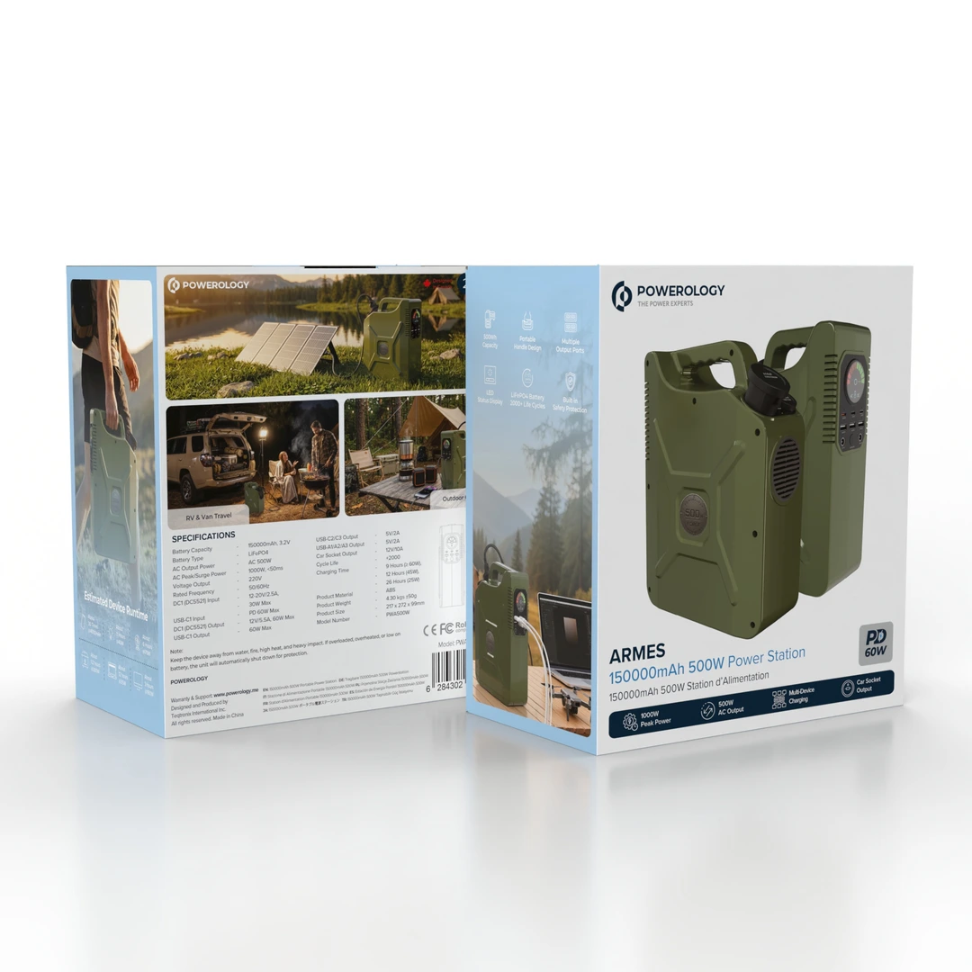 Powerology ARMES 150000mAh 500W Portable Power Station (PWA500WGN)