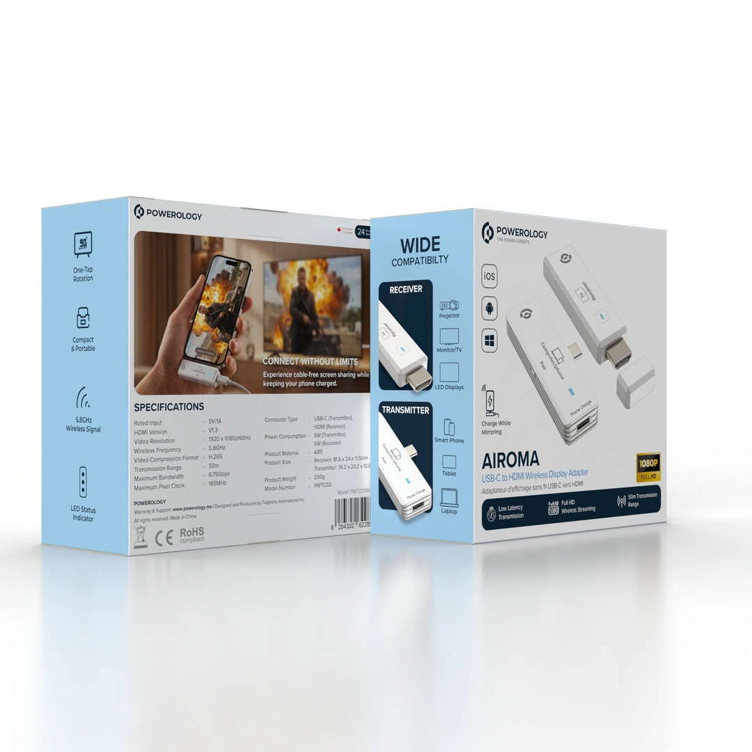 Powerology AIROMA USB-C to HDMI Wireless Display Adapter