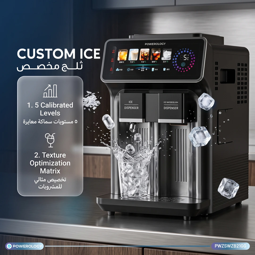 Powerology Everest 3-in-1 Ice & Water Dispenser – Ice Cubes, Crushed Ice & Chilled Water - Gun Grey