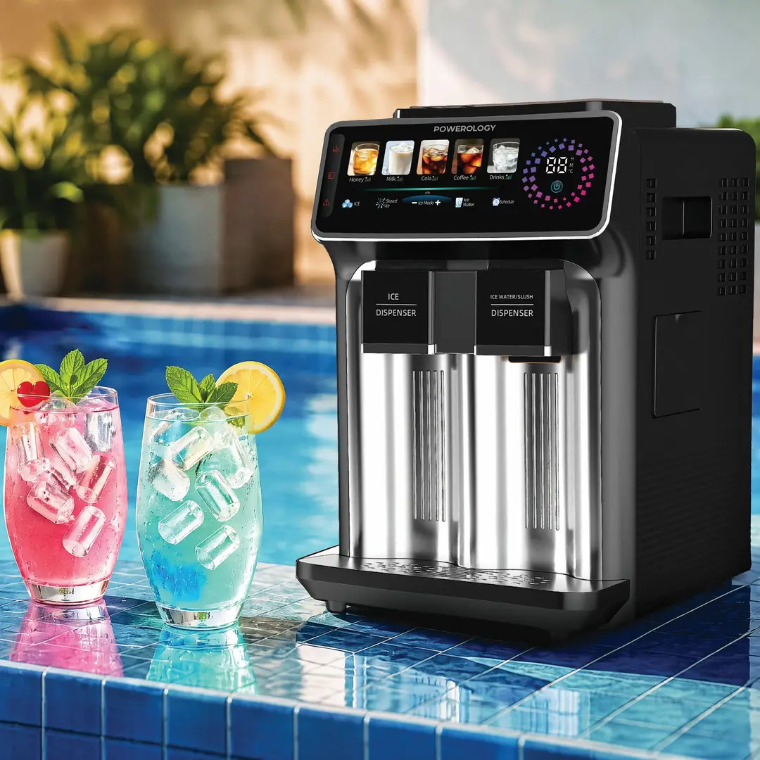 Powerology Everest 3-in-1 Ice & Water Dispenser – Ice Cubes, Crushed Ice & Chilled Water - Gun Grey