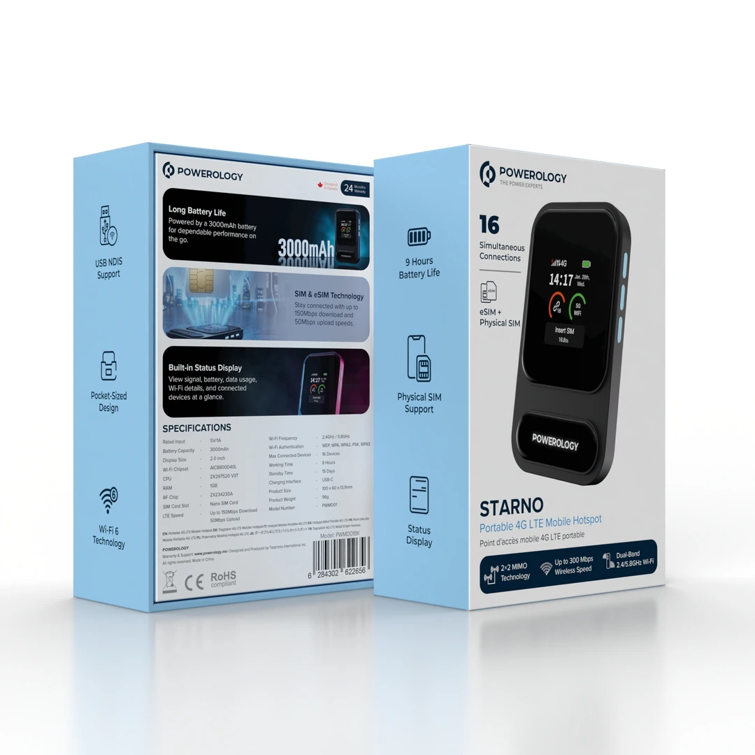 Powerology STARNO Portable 4G LTE Mobile Hotspot - Black