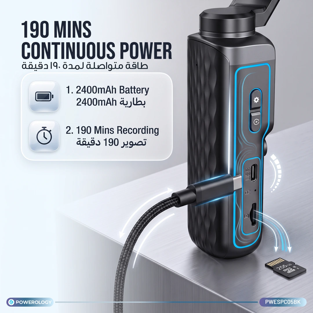 Powerology LENSO Pocket Gimbal Camera 4K Touchscreen Black