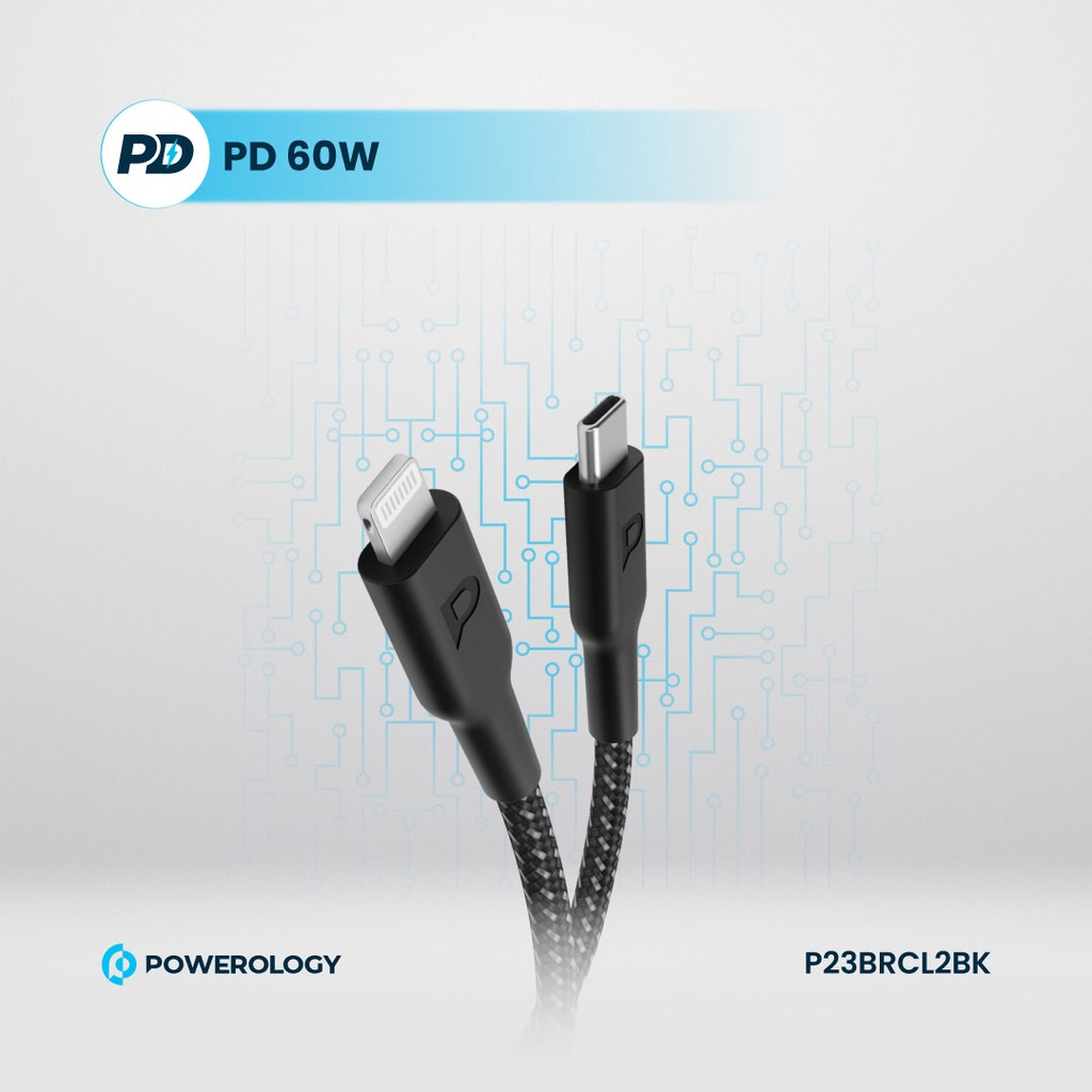 Powerology New Braided Type-C to Lightning Cable 2M PD 60W