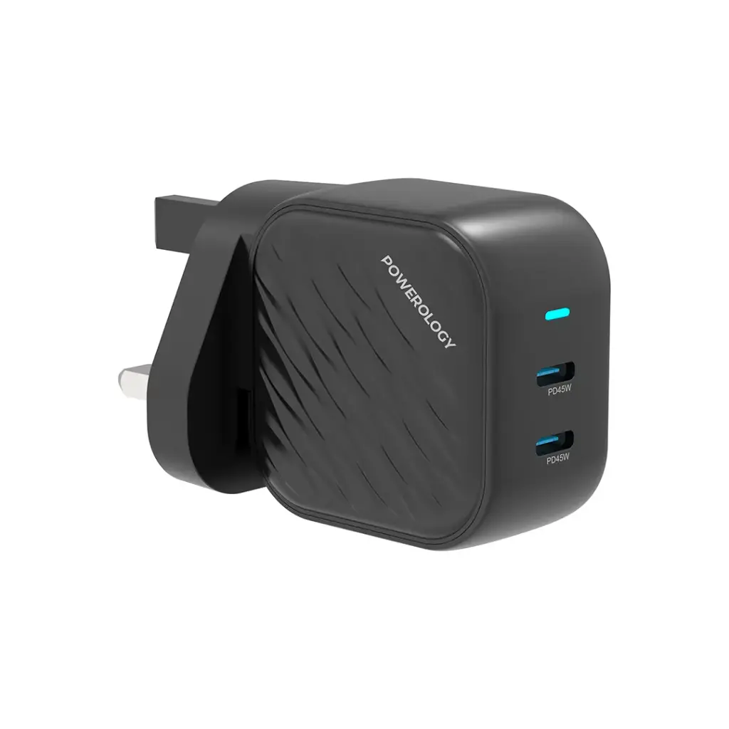 Powerology Gan Dual USB-C Wall Charger - Black