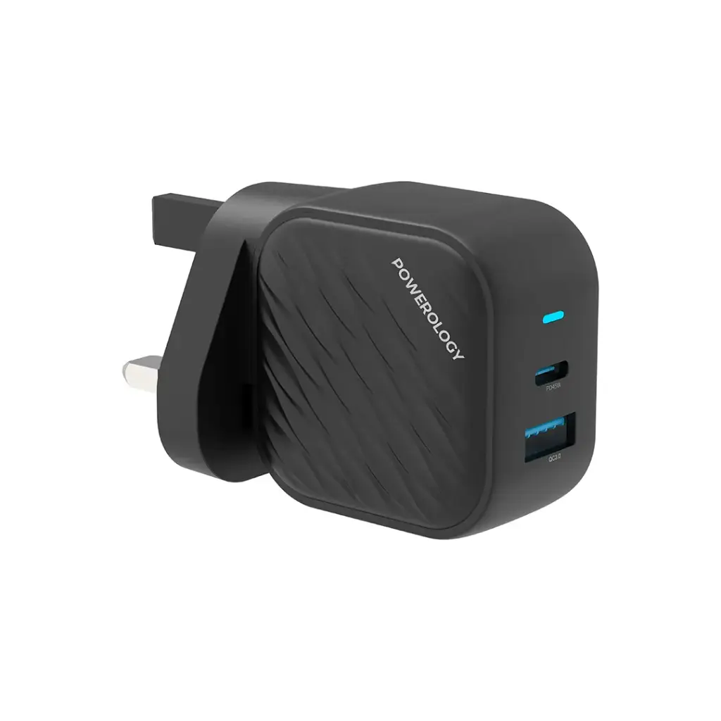 Powerology Gan Dual Port Wall Charger - Black