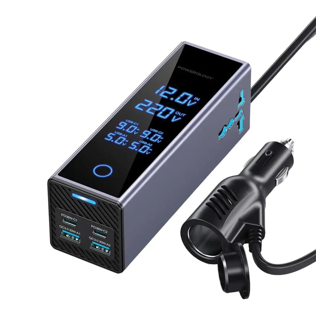 Powerology 2×AC Socket Car Power Inverter - Gray