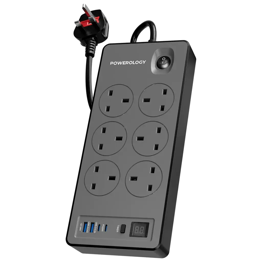 Powerology 6AC 2990W Power Strip PD 20W - Black
