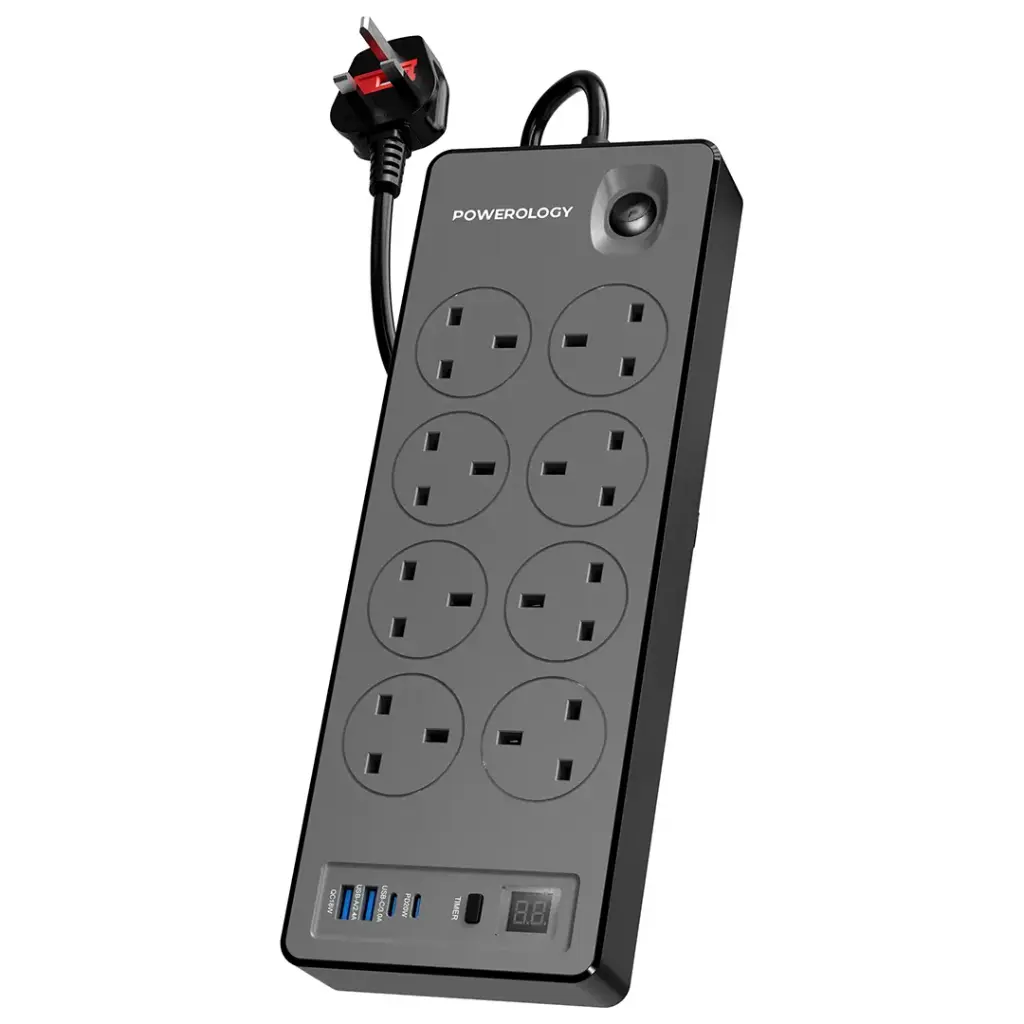 Powerology 8AC 2990W Power Strip PD 20W - Black