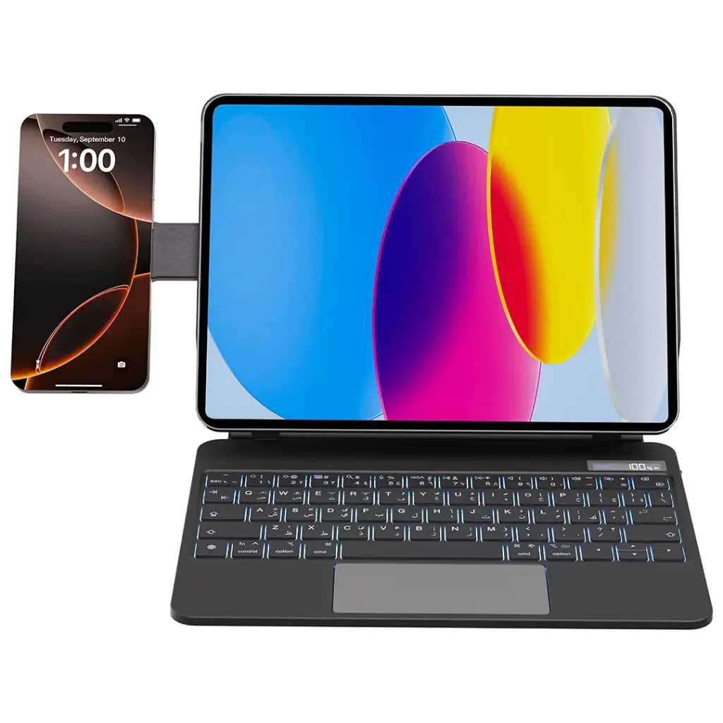 Powerology DynaBoard Wireless Keyboard Case with MagSafe Phone Holder for iPad 10th Gen - Black