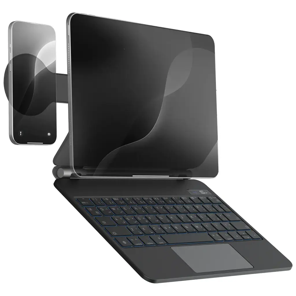 Powerology DynaBoard Wireless Keyboard Case With MagSafe Phone Holder for iPad 13"(M4) - Black