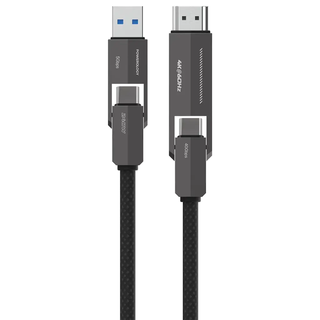 Powerology Vion 4-In-1 Charging & Data Transfer Cable - Black