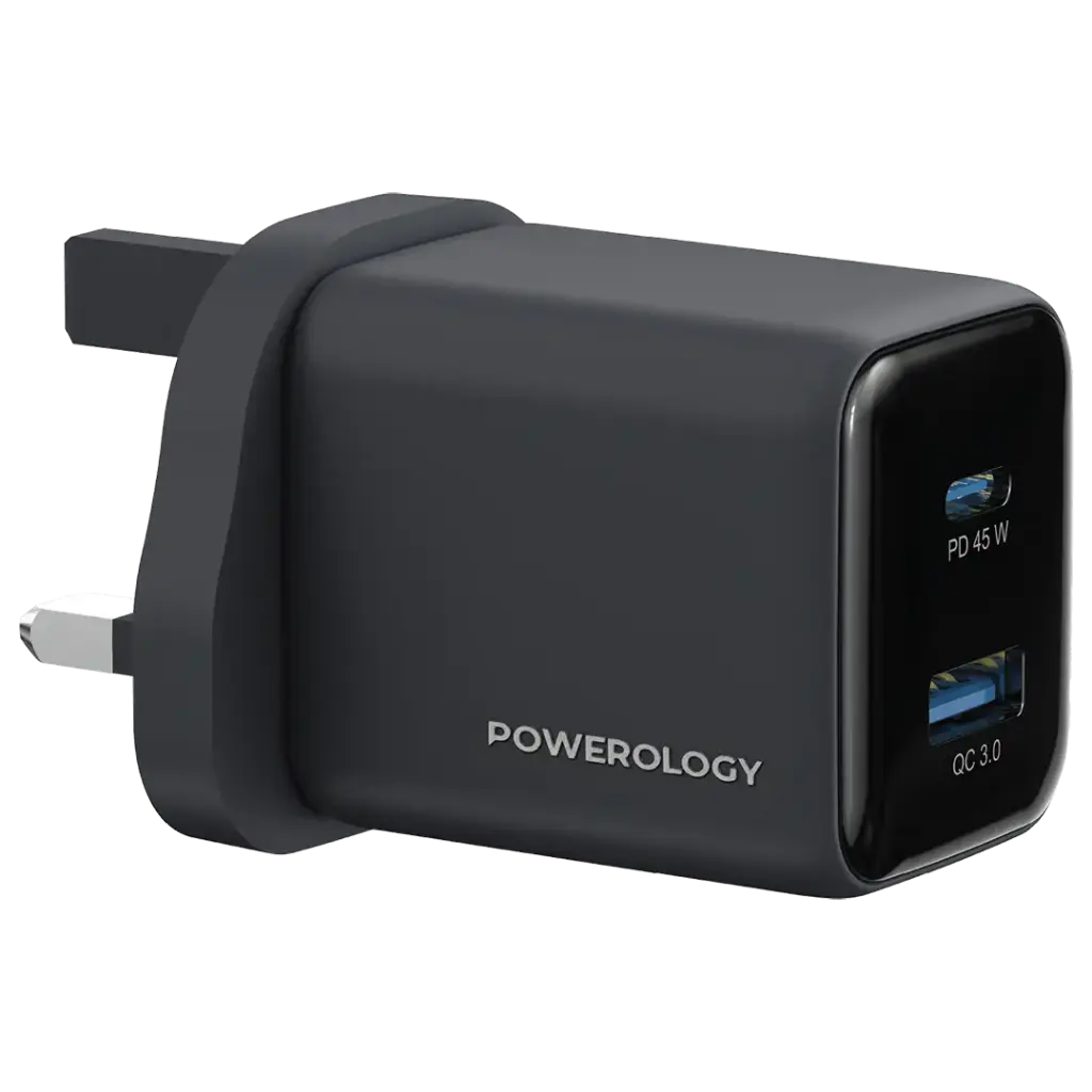 Powerology Volt-X 45W Dual-Port GaN Wall Charger - Black