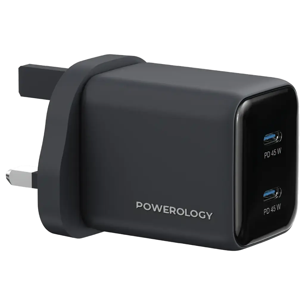 Powerology Volt-X 45W Dual-Port GaN Wall Charger - Black