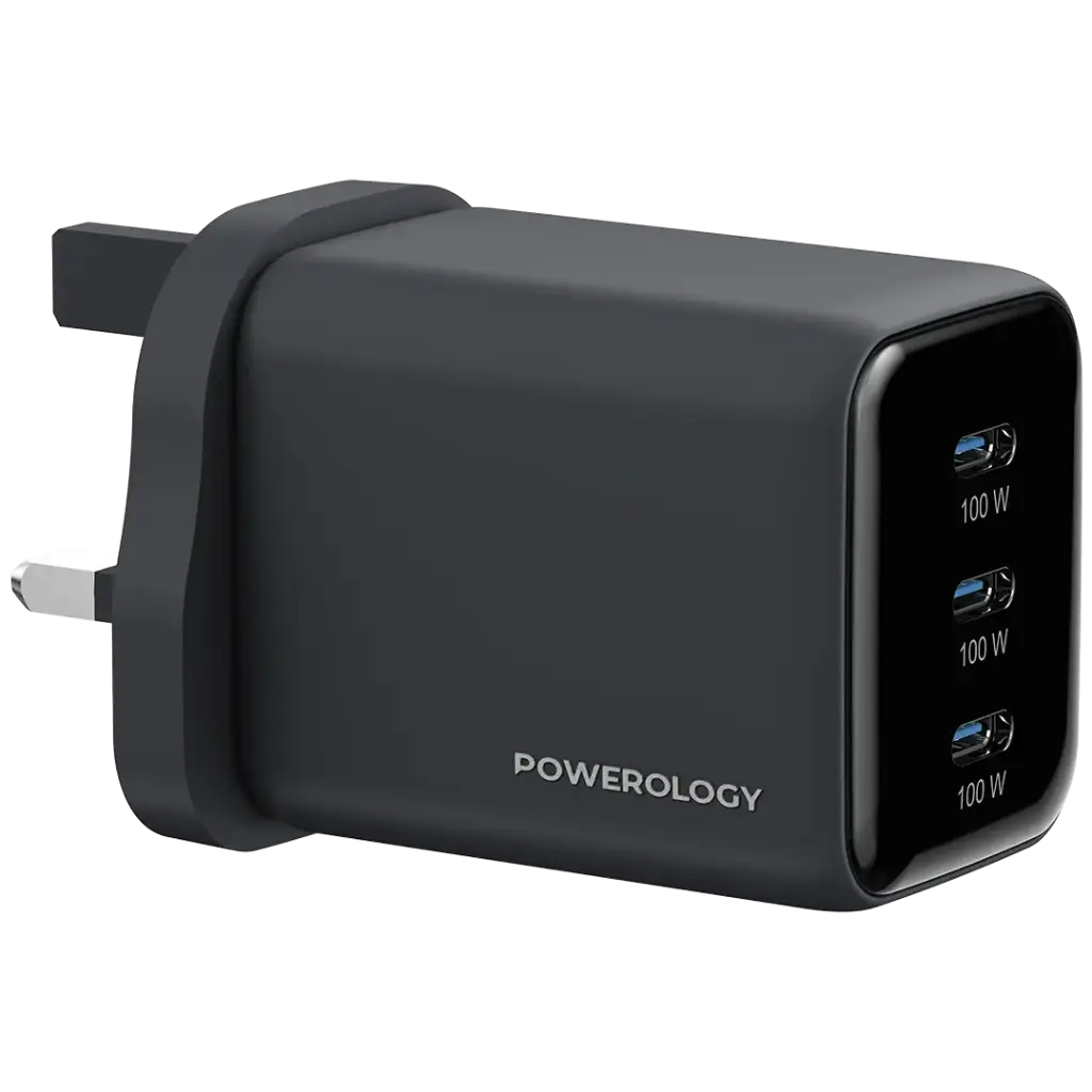 شاحن حائط باورولوجي فولت-إكس 100 وات متعدد المنافذ GaN - أسود