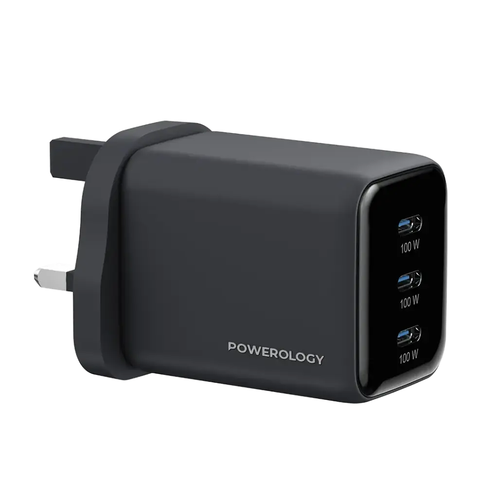 Powerology Volt-X 100W Multi-Port Gan Wall Charger - Black