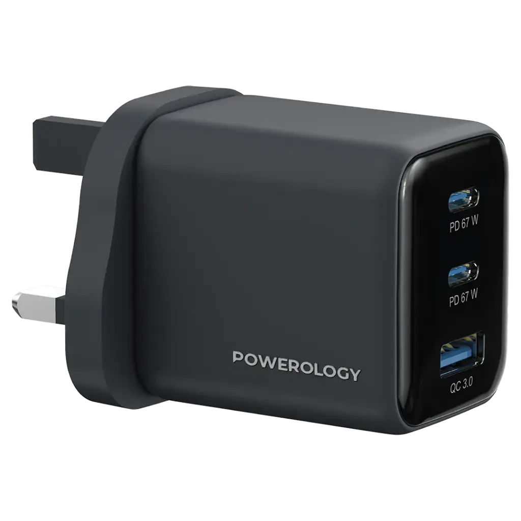 Powerology Volt-X 67W Multi-Port Gan Wall Charger - Black