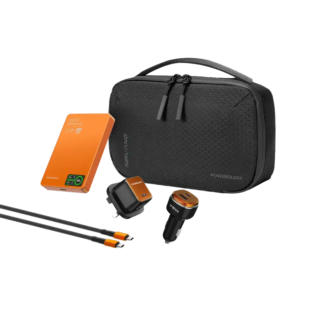 Powerology Nirvano 5-In-1 Power Travel Kit - Black/Orange
