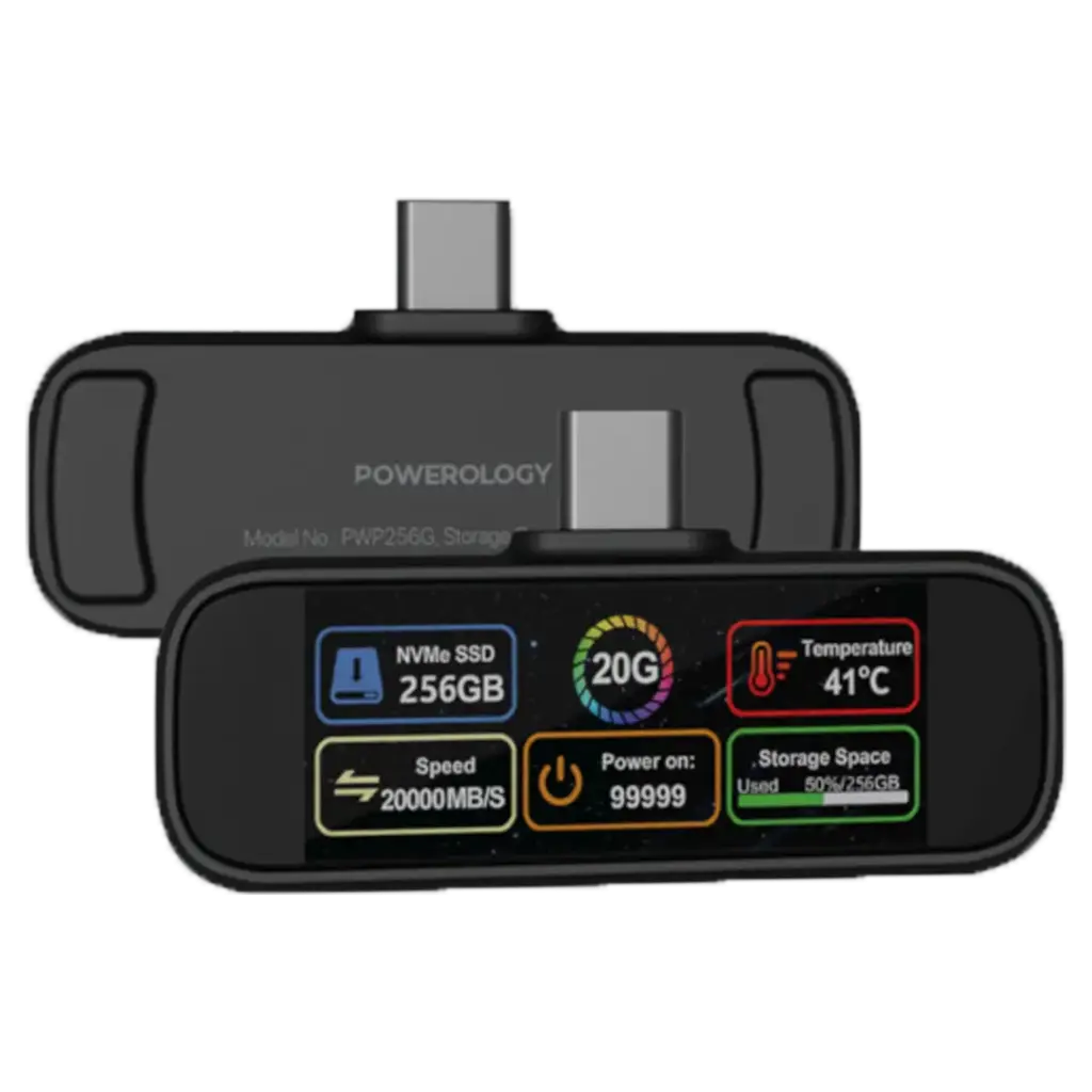 Powerology Vaultx 256Gb , 512Gb & 1Tb Mini Portable SSD Drive - Black