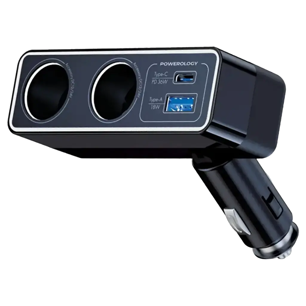 Powerology Brio 54W Multi-Port Car Charger - Black